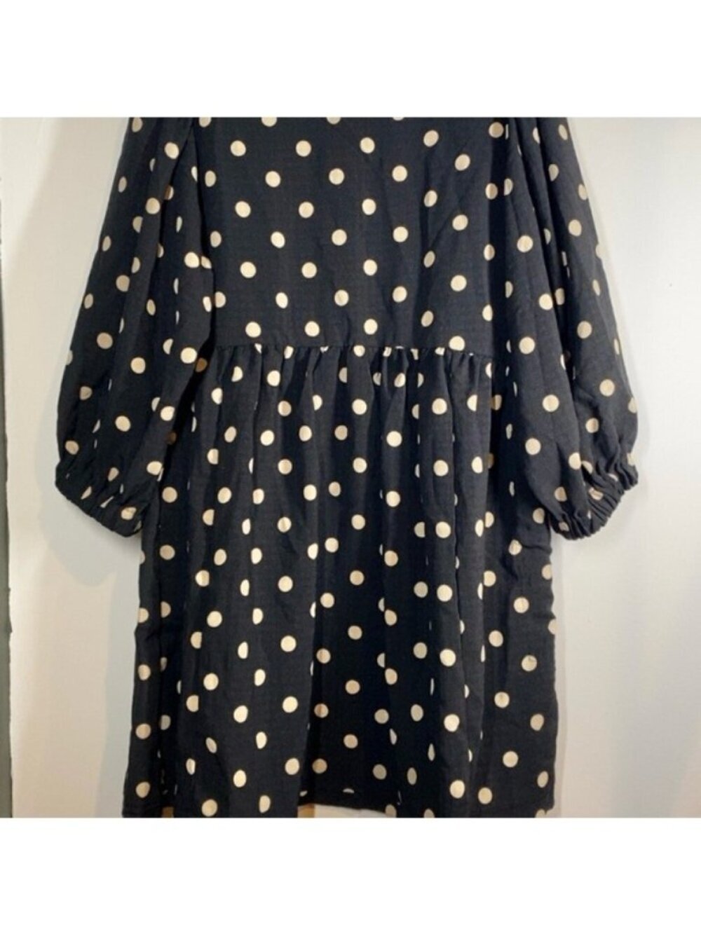 Blu Pepper Large Polka Dot Long Sleeve Black Dress With Cuffs & Back Keyhole